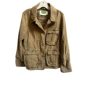 ANTHROPOLOGIE by Anthropologie Green Field Utility Jacket Size Med Ruffle Cotton